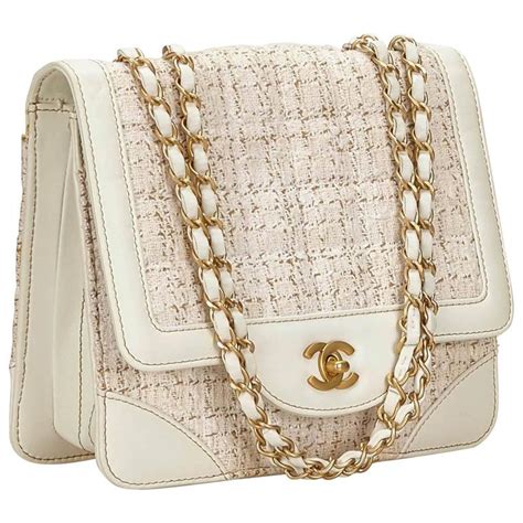 chanel tweed bag white|Chanel vintage tweed bag.